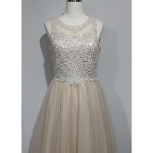 Angels Garment Dress Girls 16 Champagne Beaded Tulle Lace Corset Back